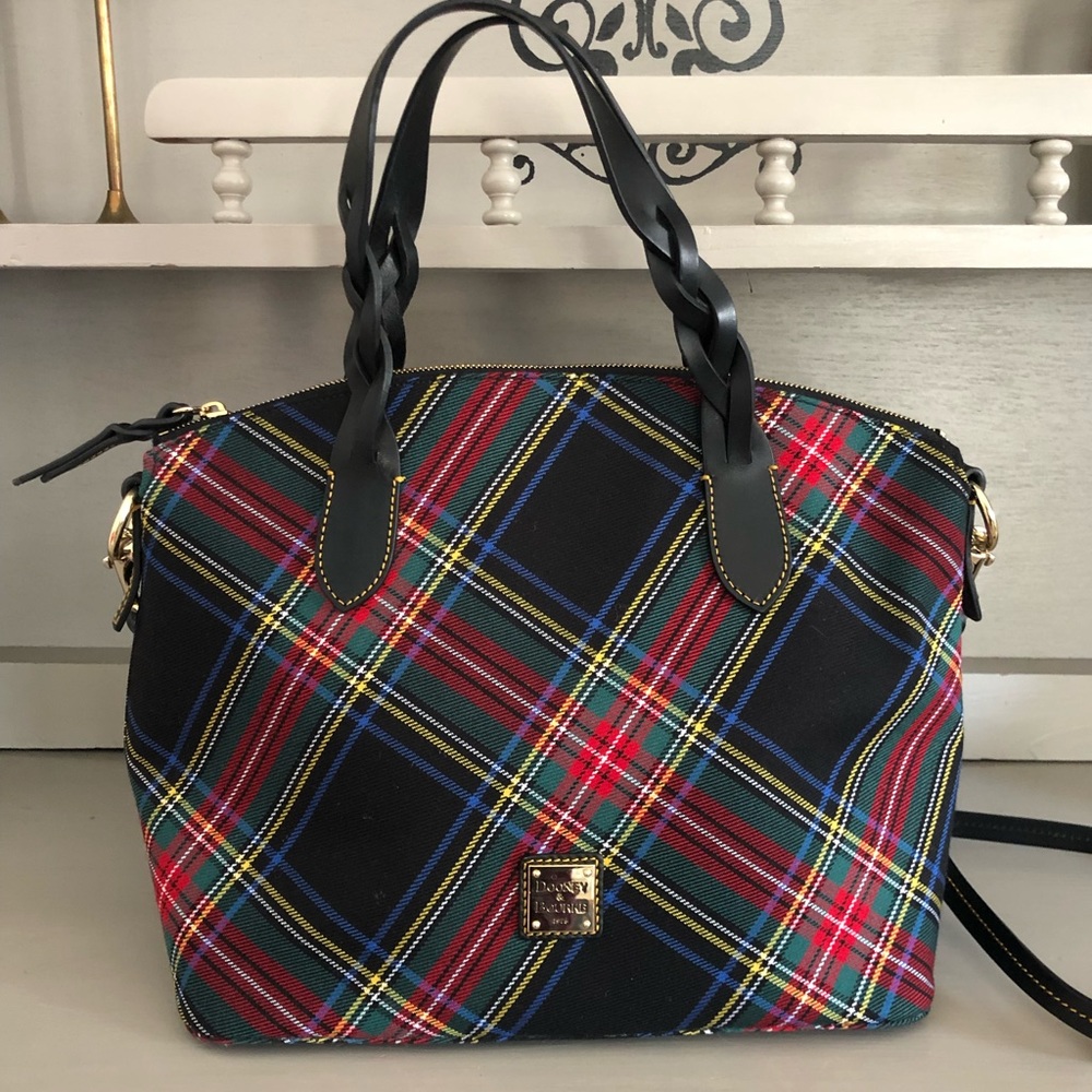 Dooney & Bourke Black Tartan Plaid Large Celeste Satchel